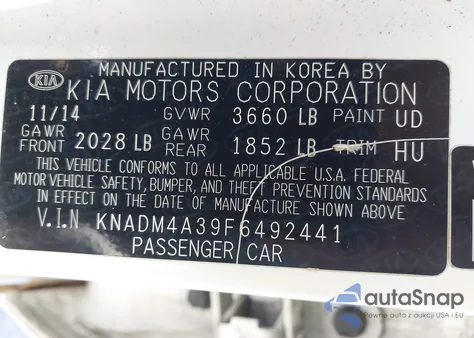 2015 Kia Rio Lx from USA, damaged, VIN KNADM4A39F6492441